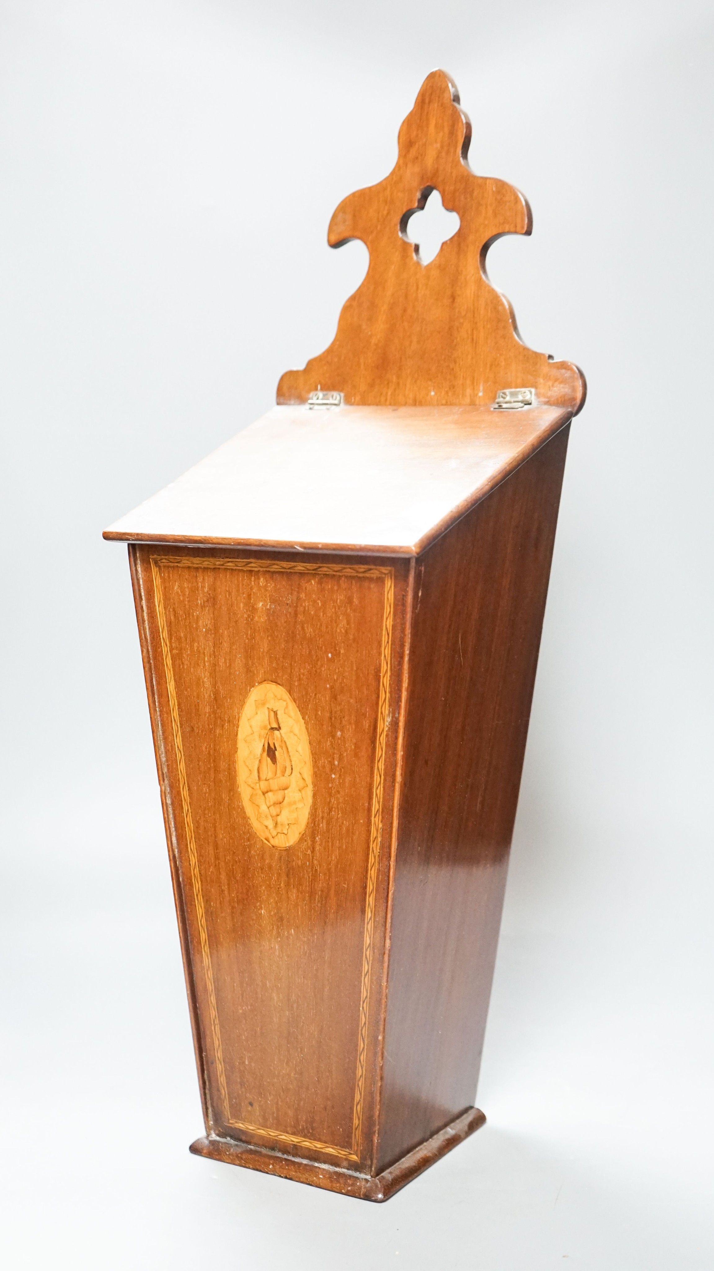 A George III inlaid mahogany candlebox 56cm